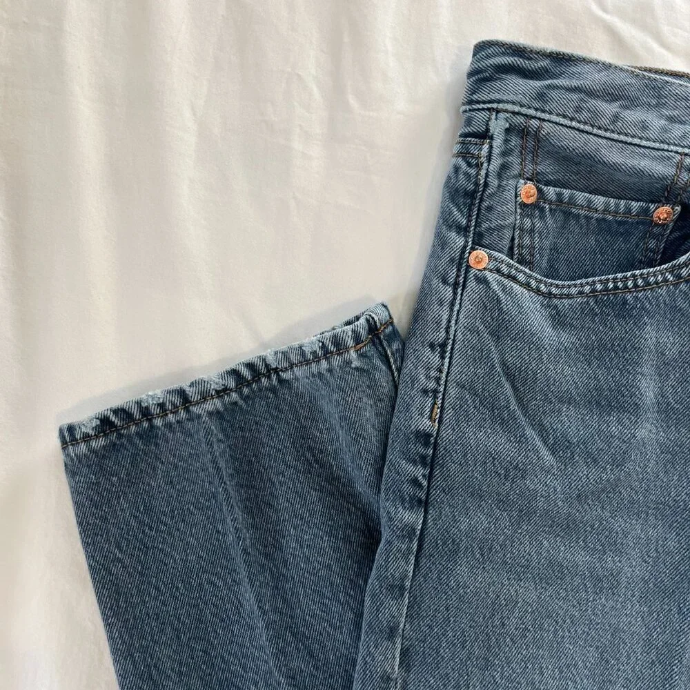 We The Free Medium Wash Cotton Wide Leg Button Fly High Waist Jeans | Size 26